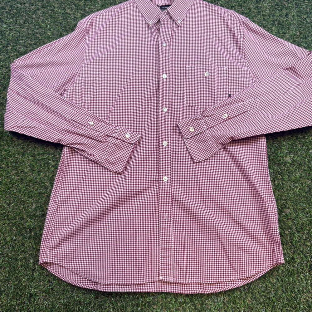 Nike 6.0 Mens Large Red Gingham Check Long Sleeve Button Down Shirt Stretch